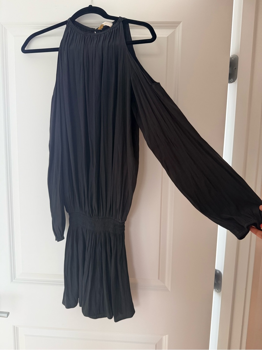 Black Cold-Shoulder Long Sleeve Drop Waist Mini